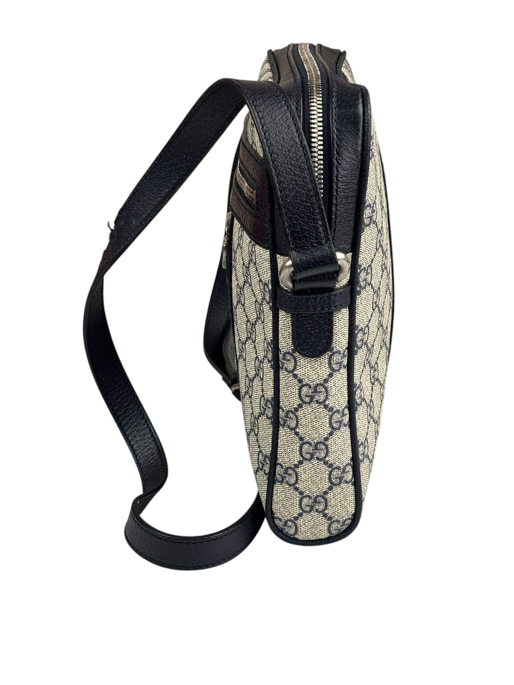 Gucci Navy Leather GG Supreme Ophidia Small Messenger Bag