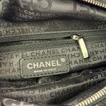 Chanel Black CC Jacquard Chain Silver Metallic Bowler Handbag 2005
