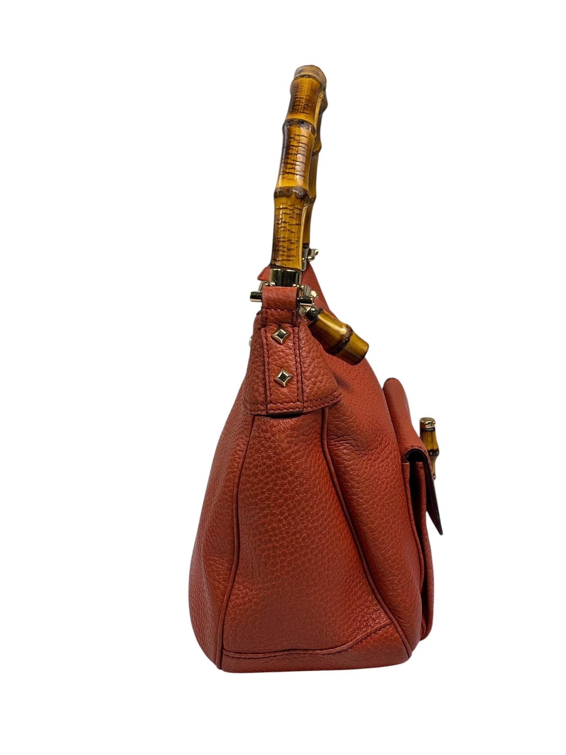 Gucci Orange Pebbled Leather Bamboo Top Handle Hobo Bag