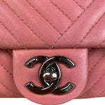 Chanel Pink Chevron Lambskin Flap Bag 2015