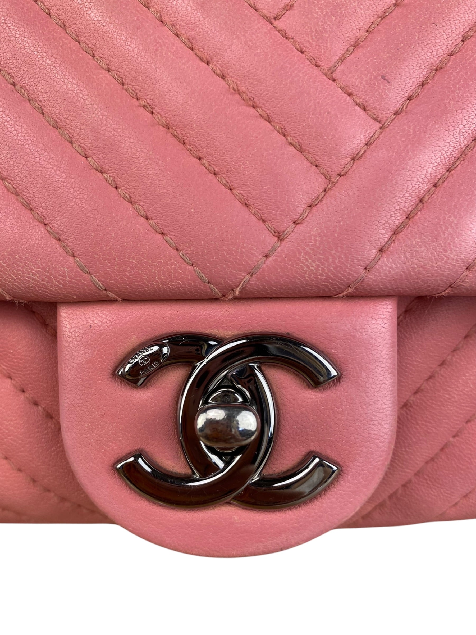 Chanel Pink Chevron Lambskin Flap Bag 2015