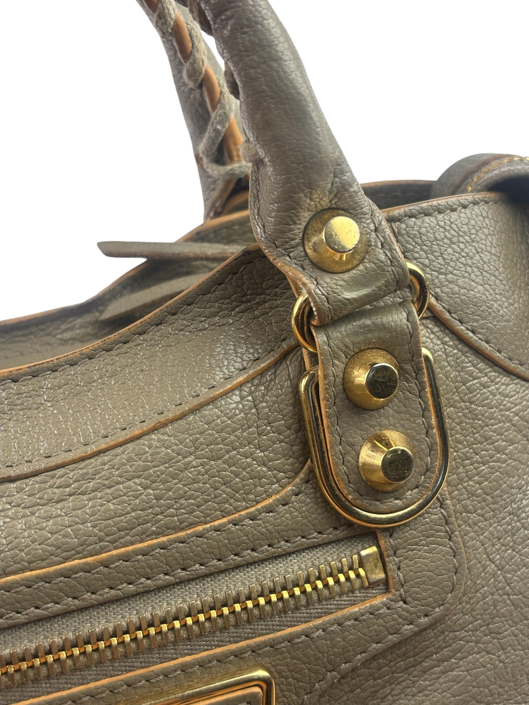 Balenciaga Gris Taupe Leather Mini Metallic Edge City Two-Way Bag