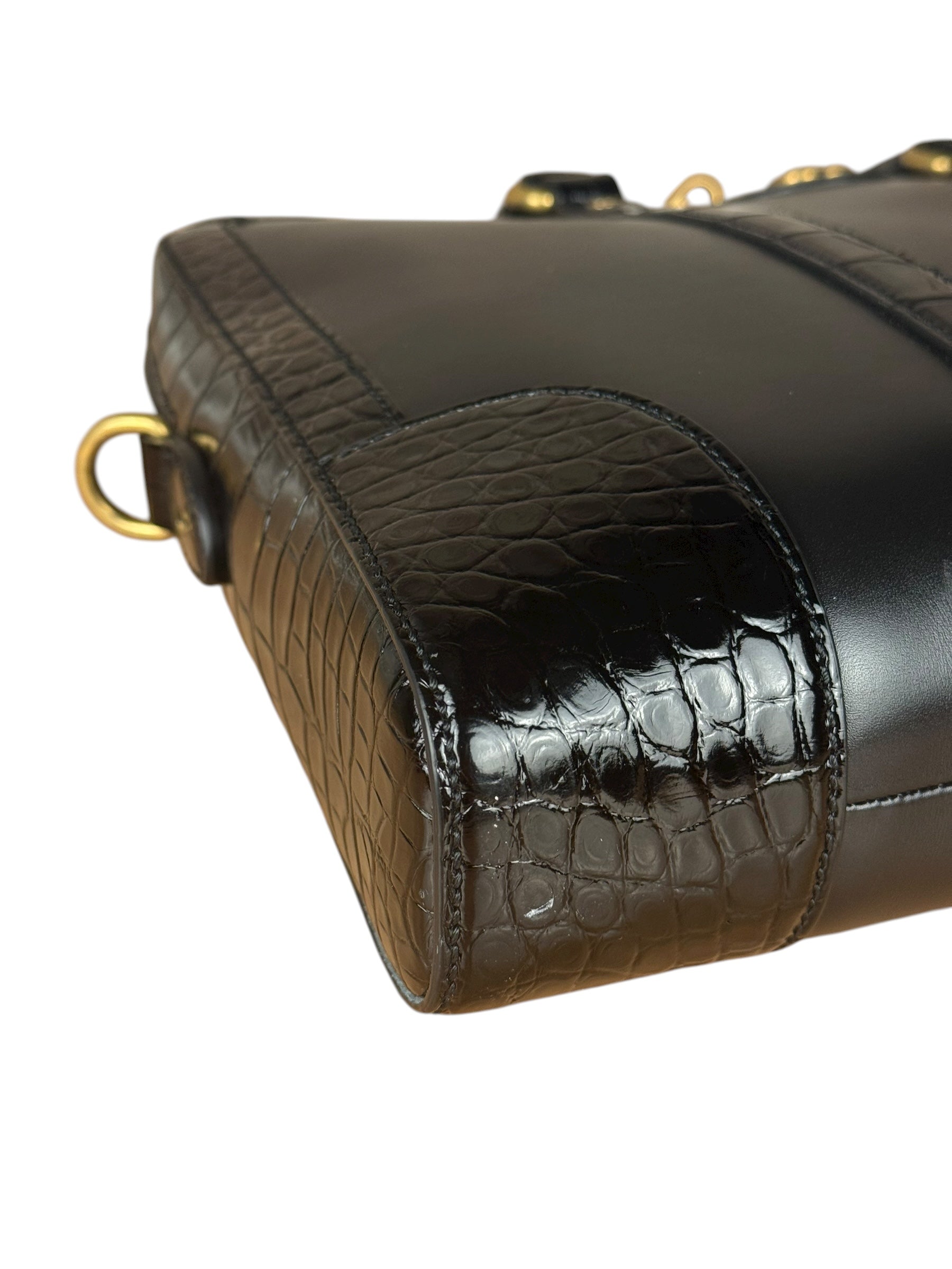 Gucci Croc-Trim Leather Briefcase