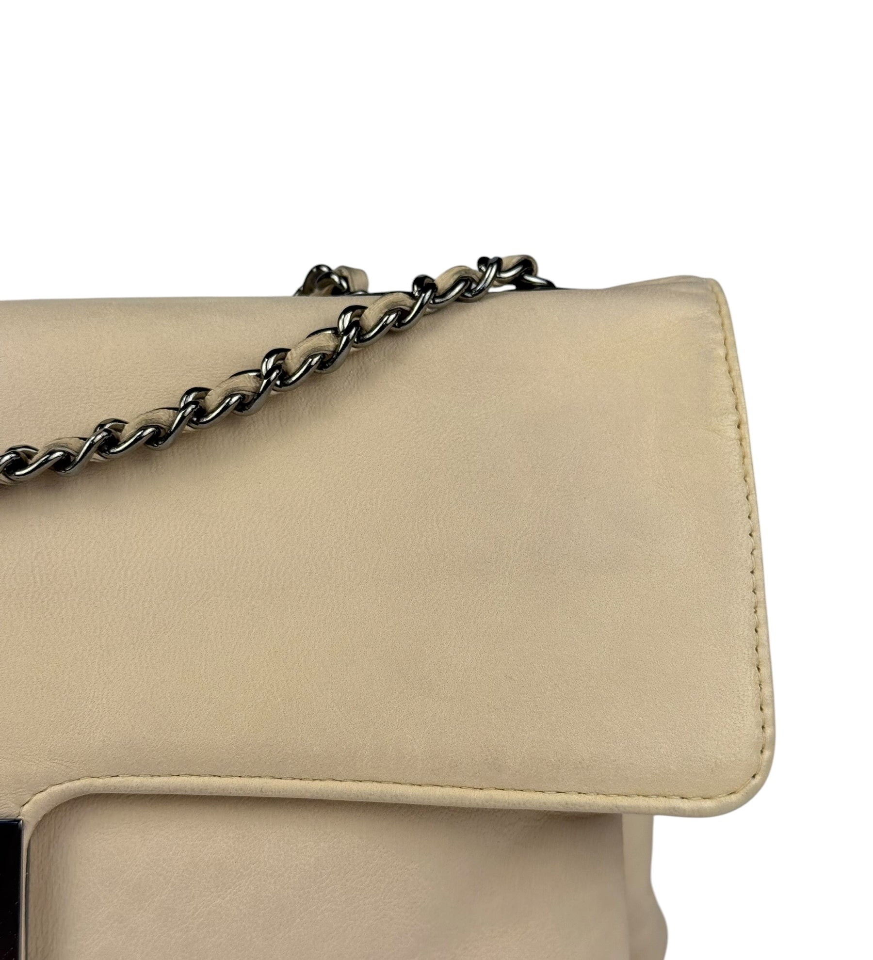Chanel Light Beige Leather Mademoiselle Lock Bijoux Flap Bag 2003
