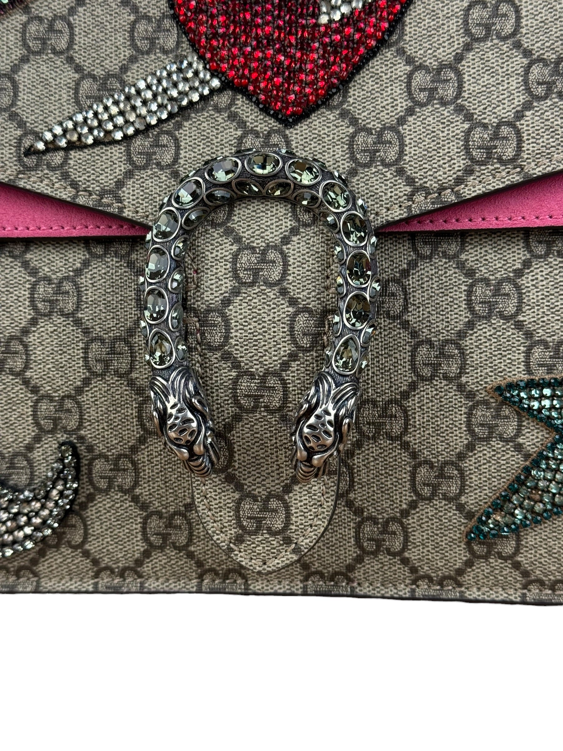 Gucci Pierced Heart Patches Dionysus Chain Shoulder Bag