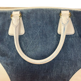 Prada Denim White Leather Trim Saffiano Handbag