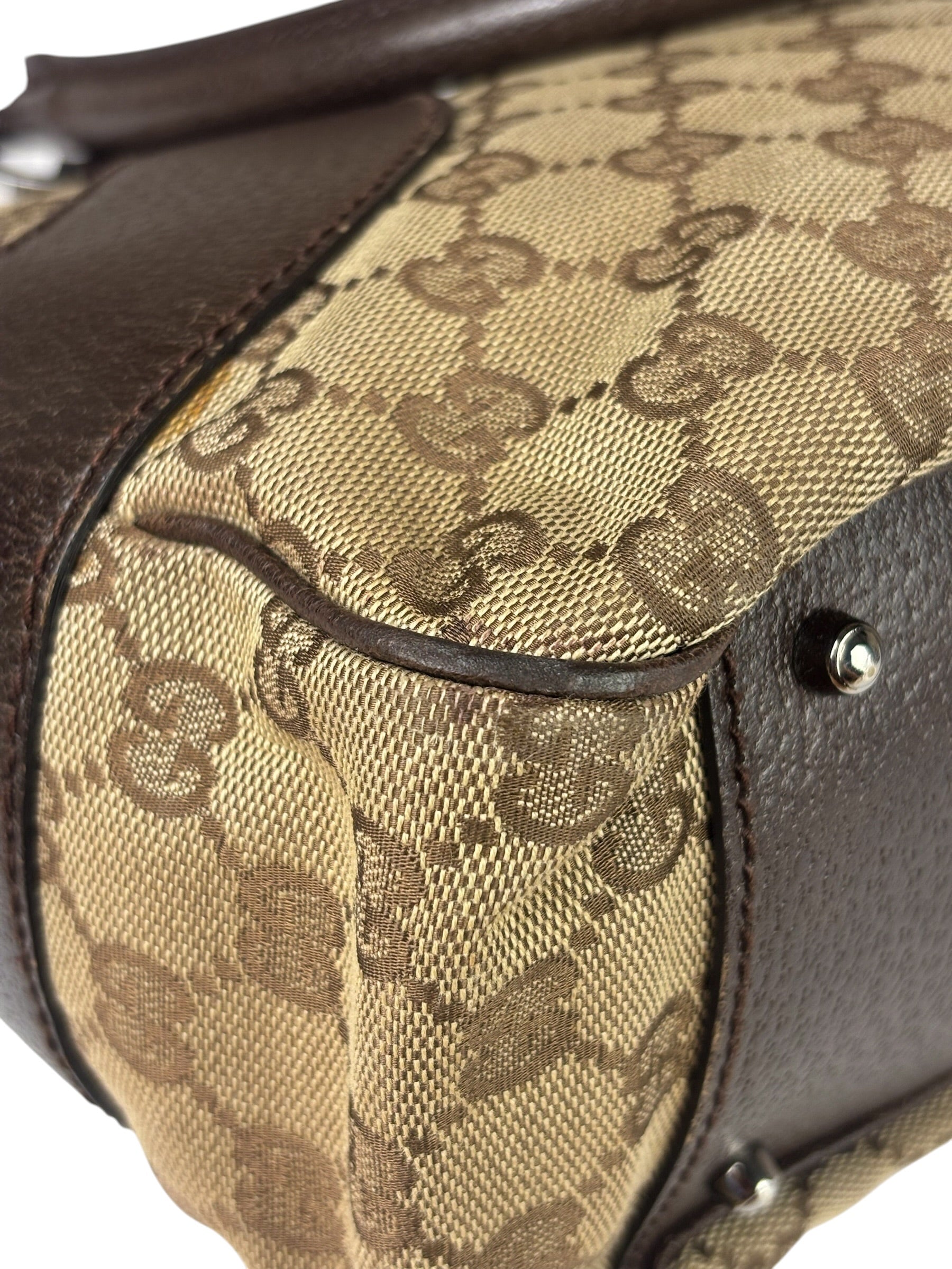 Gucci Brown Leather Trim GG Supreme Shoulder Bag