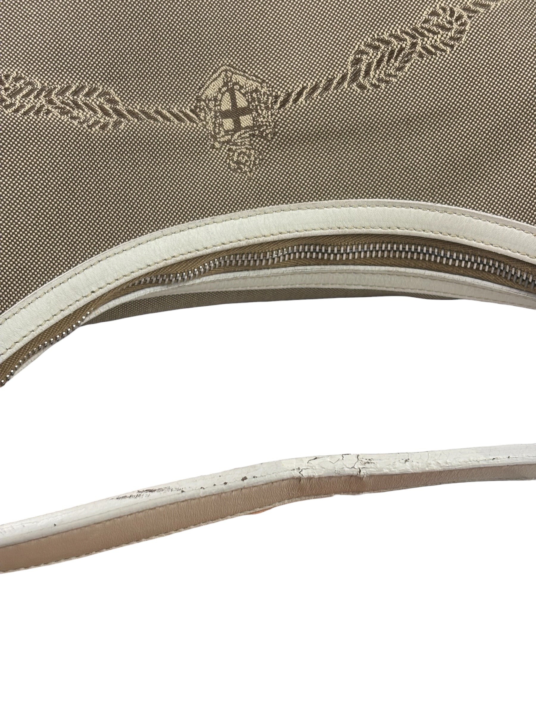Prada Beige/Cream Leather Trim Logo Jacquard Hobo Bag