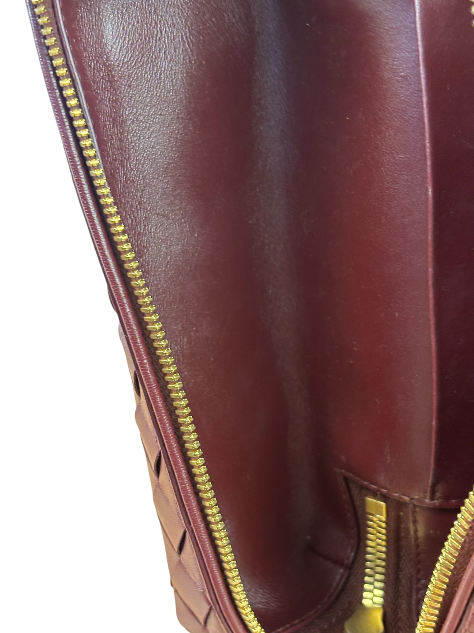 Bottega Veneta Burgundy Leather Intrecciato Bang Bang Vanity Two-Way Bag