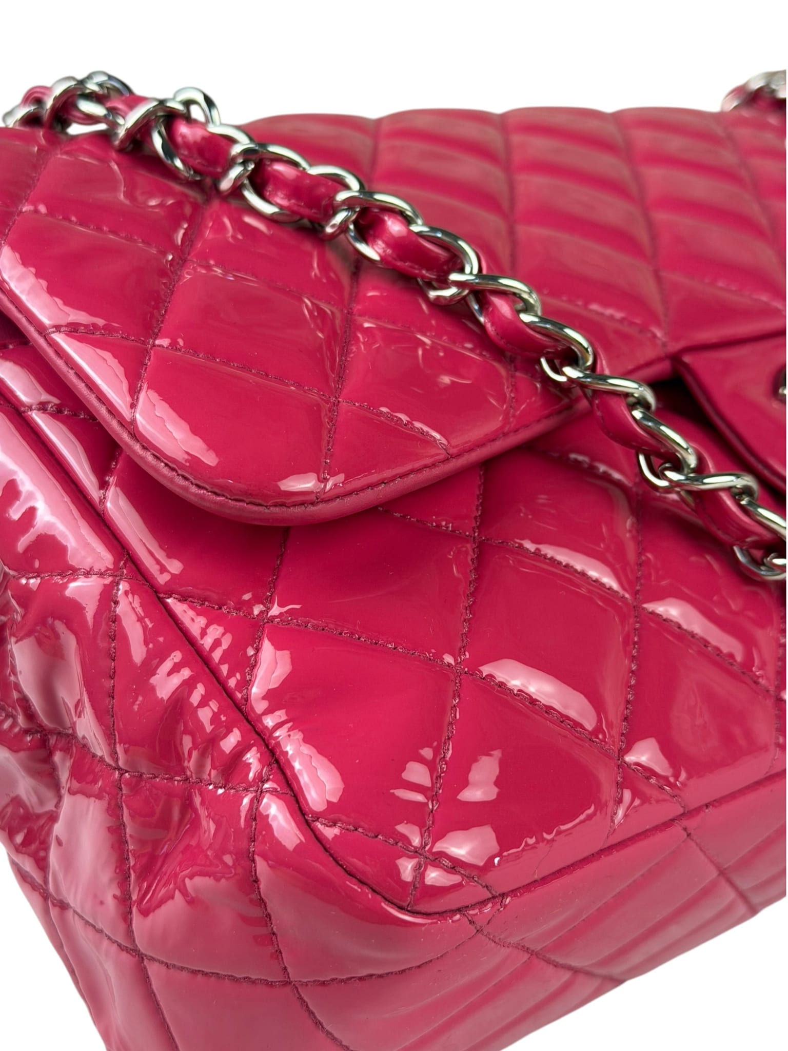 Chanel Hot Pink Large Patent Leather Double Flap Shoulder Bag 2014