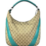 Gucci GG Vintage Canvas Turquoise Trim Hobo Bag