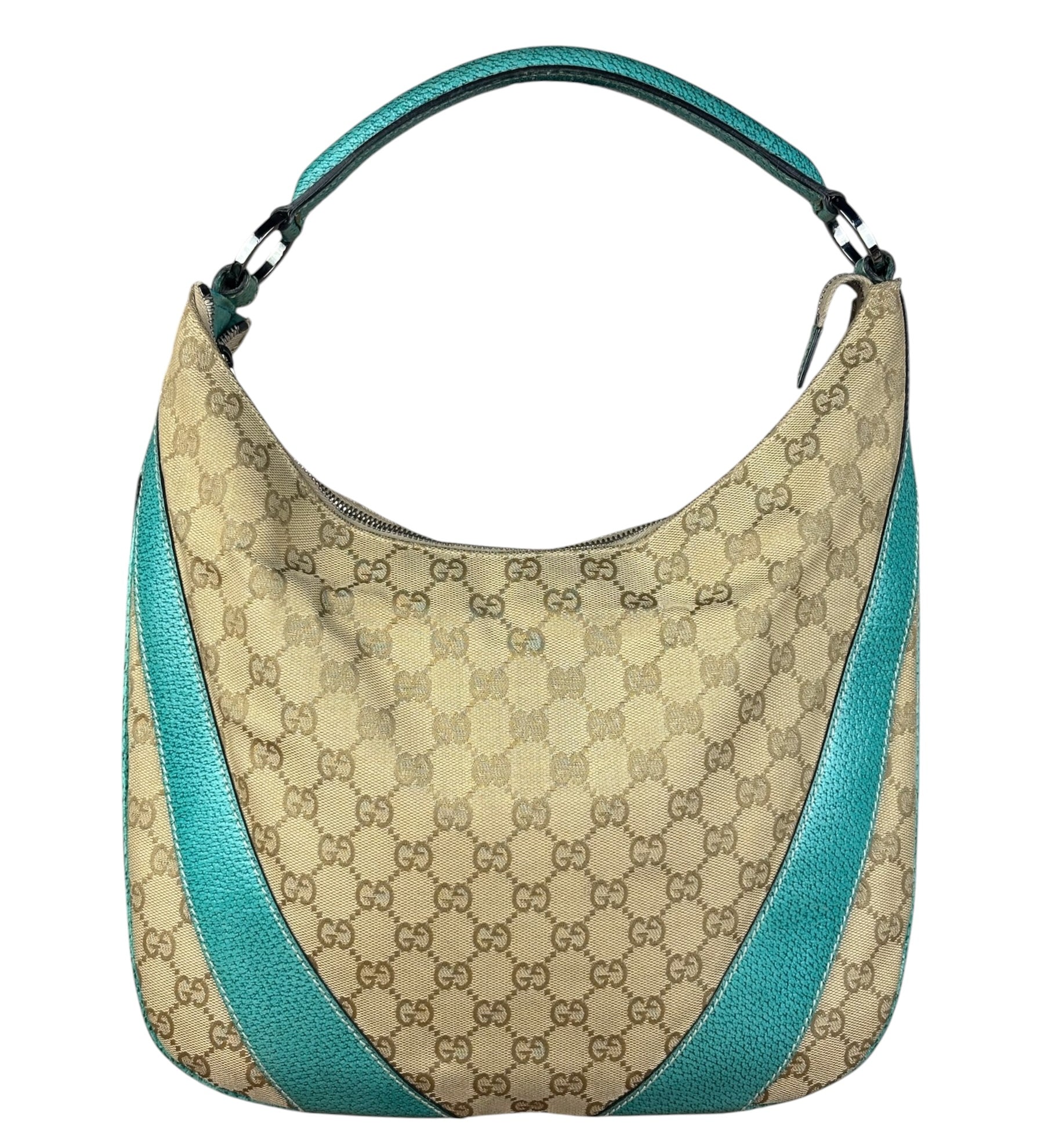 Gucci GG Vintage Canvas Turquoise Trim Hobo Bag