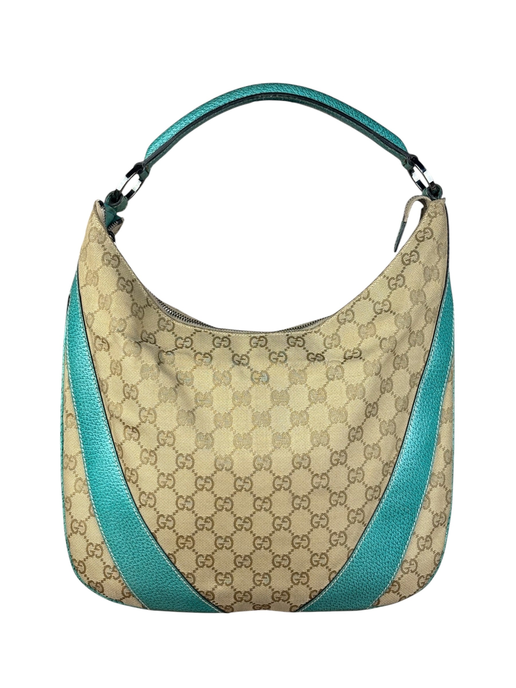Gucci GG Vintage Canvas Turquoise Trim Hobo Bag