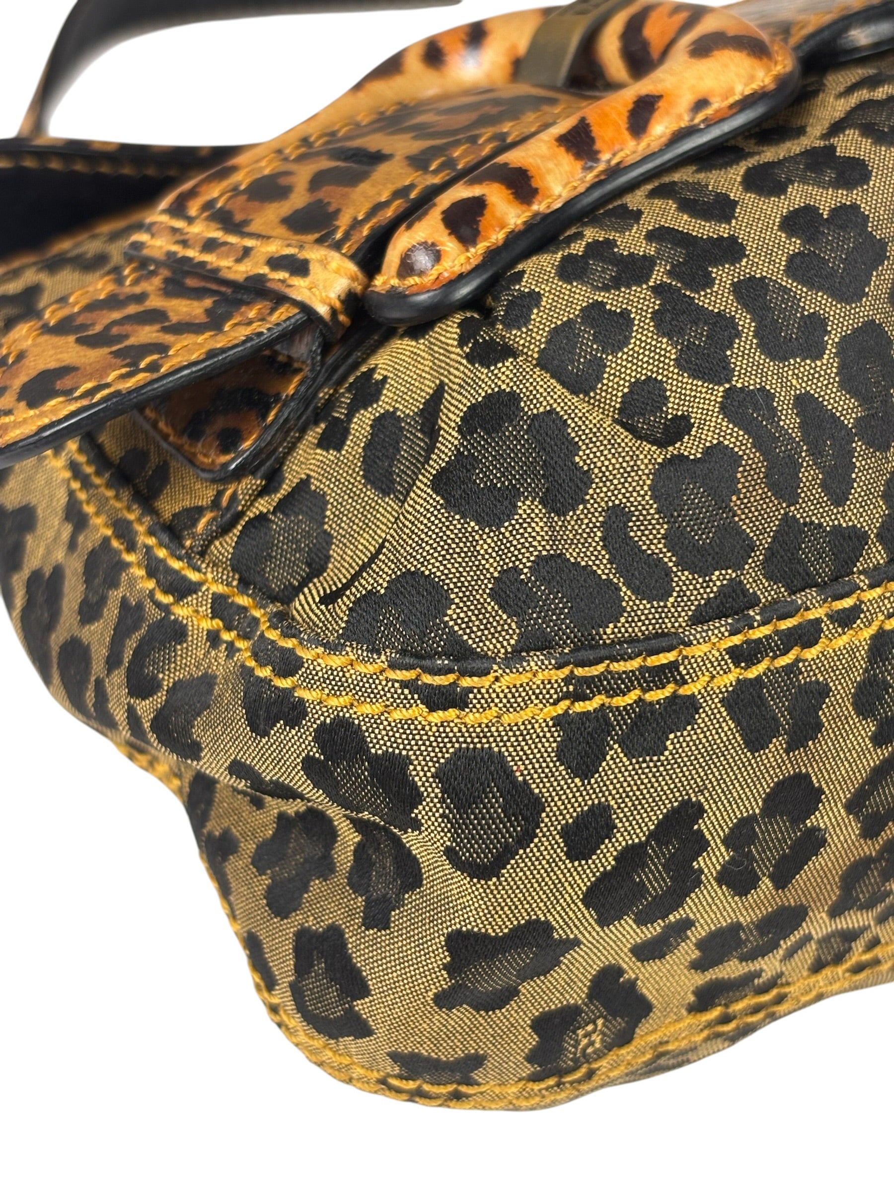 Fendi Brown Leather Trim Leopard Print Buckle Bag