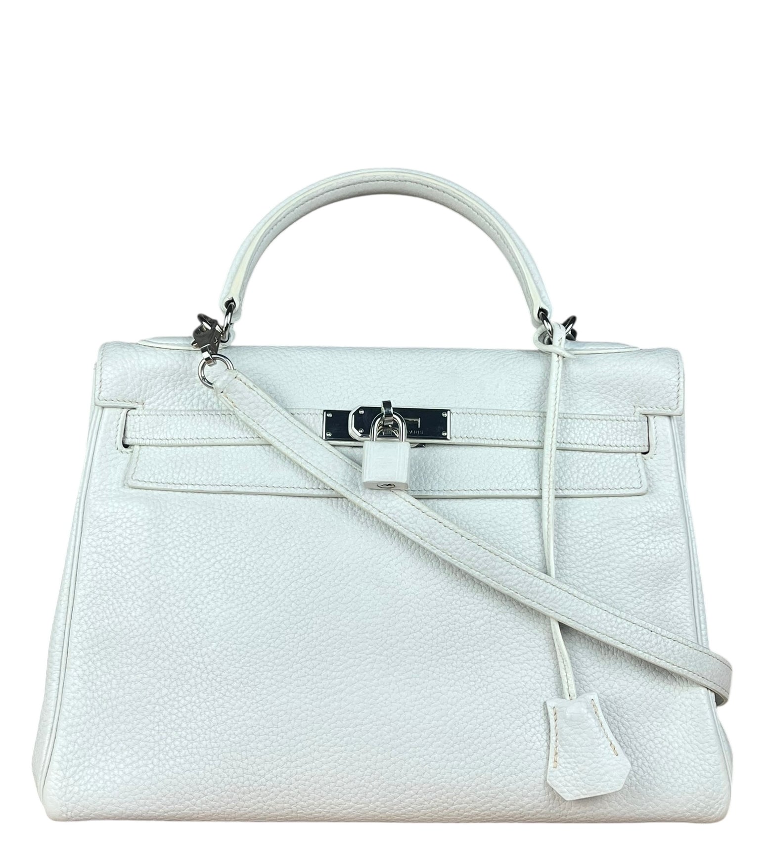 Hermes Kelly 32 White Clemence Leather Handbag 2008