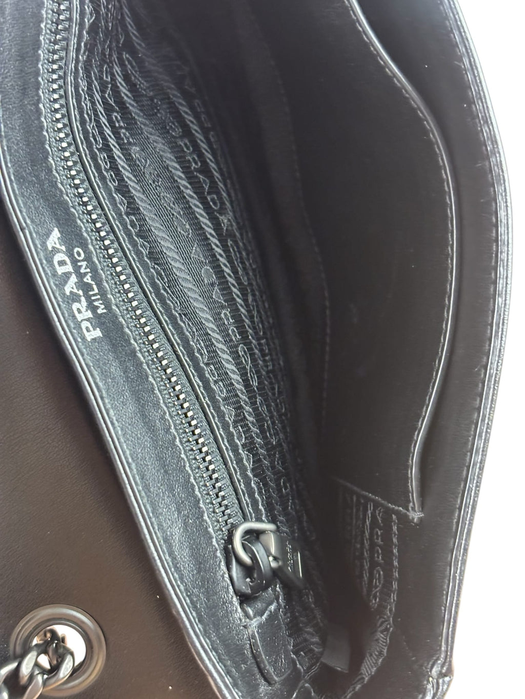 Prada Black Calfskin Studded Glace Flap Bag