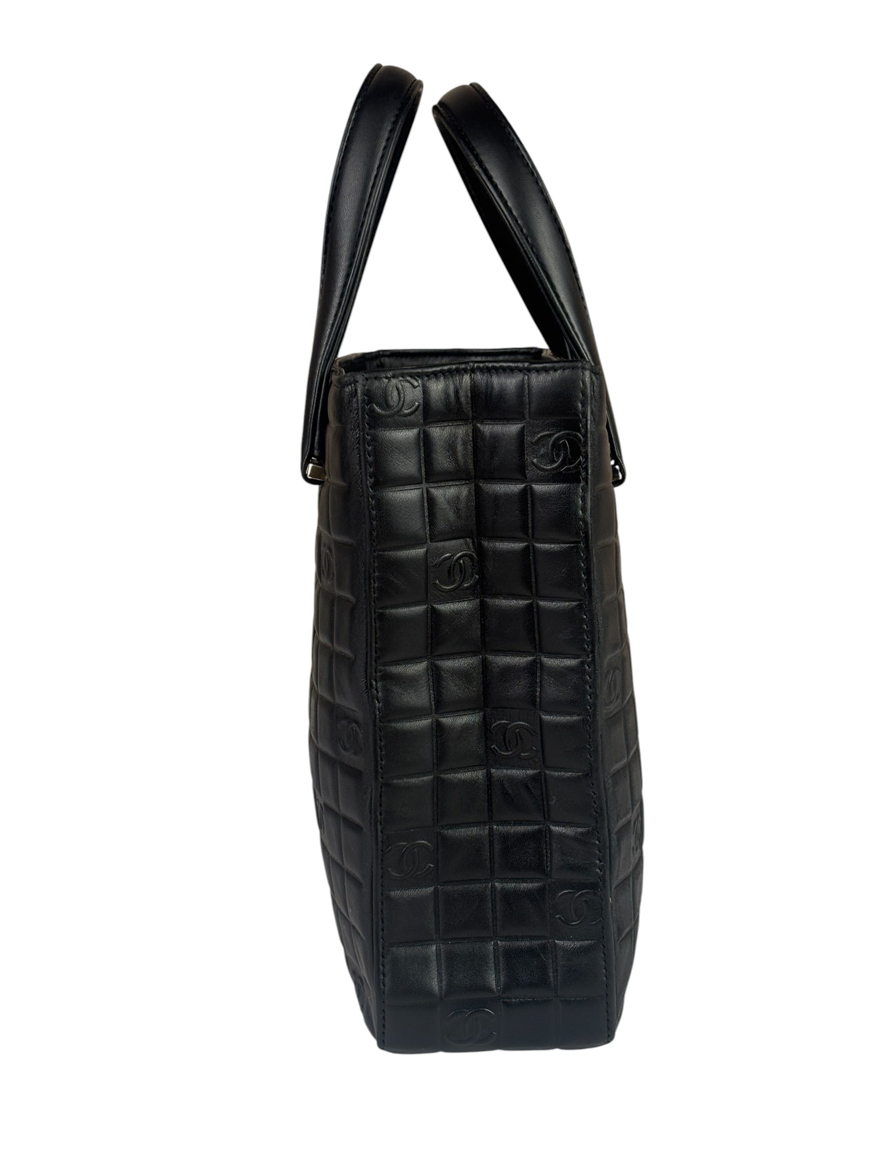 Chanel Vintage Black Leather Chocolate Bar Tote Bag 1992