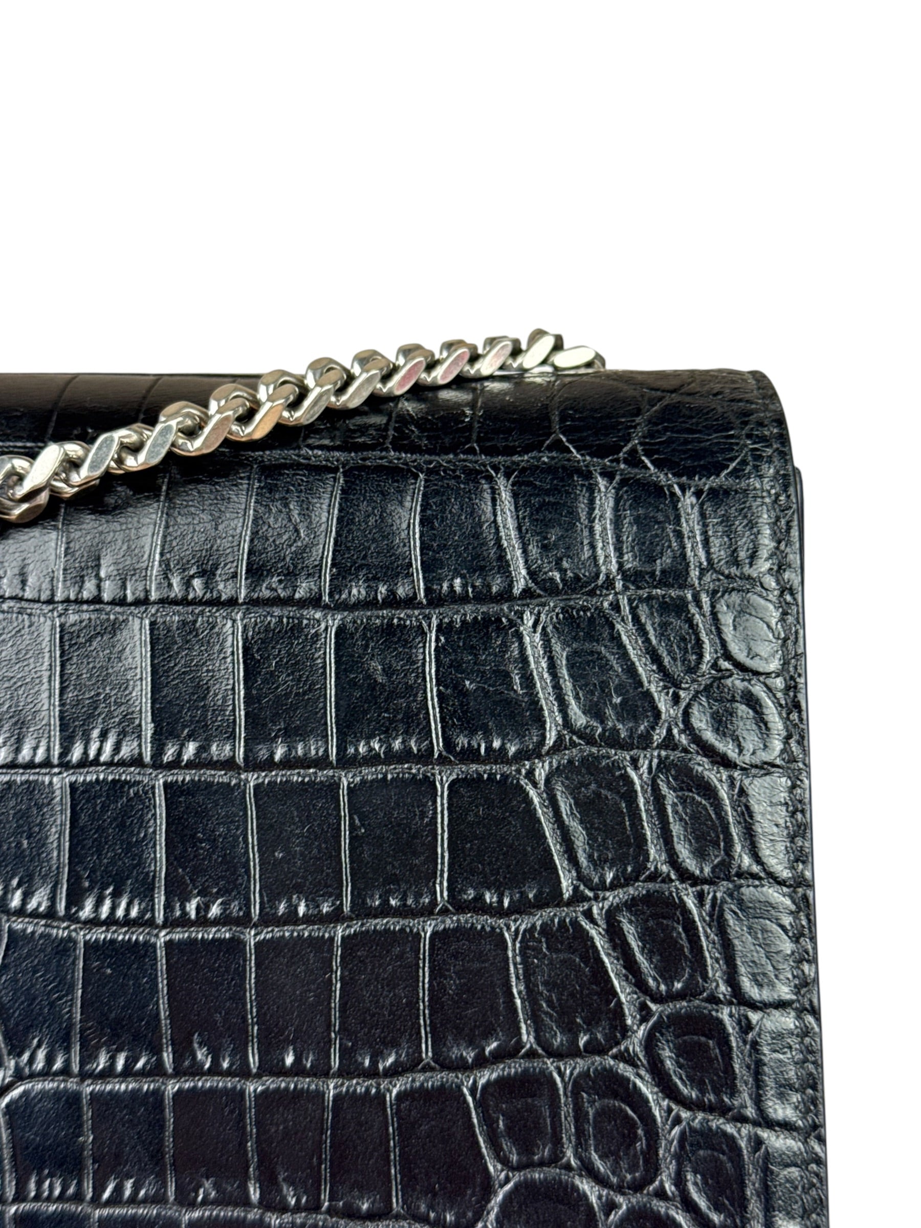 Yves Saint Laurent Black Croc-Embossed Calfskin Kate Tassel Shoulder Bag