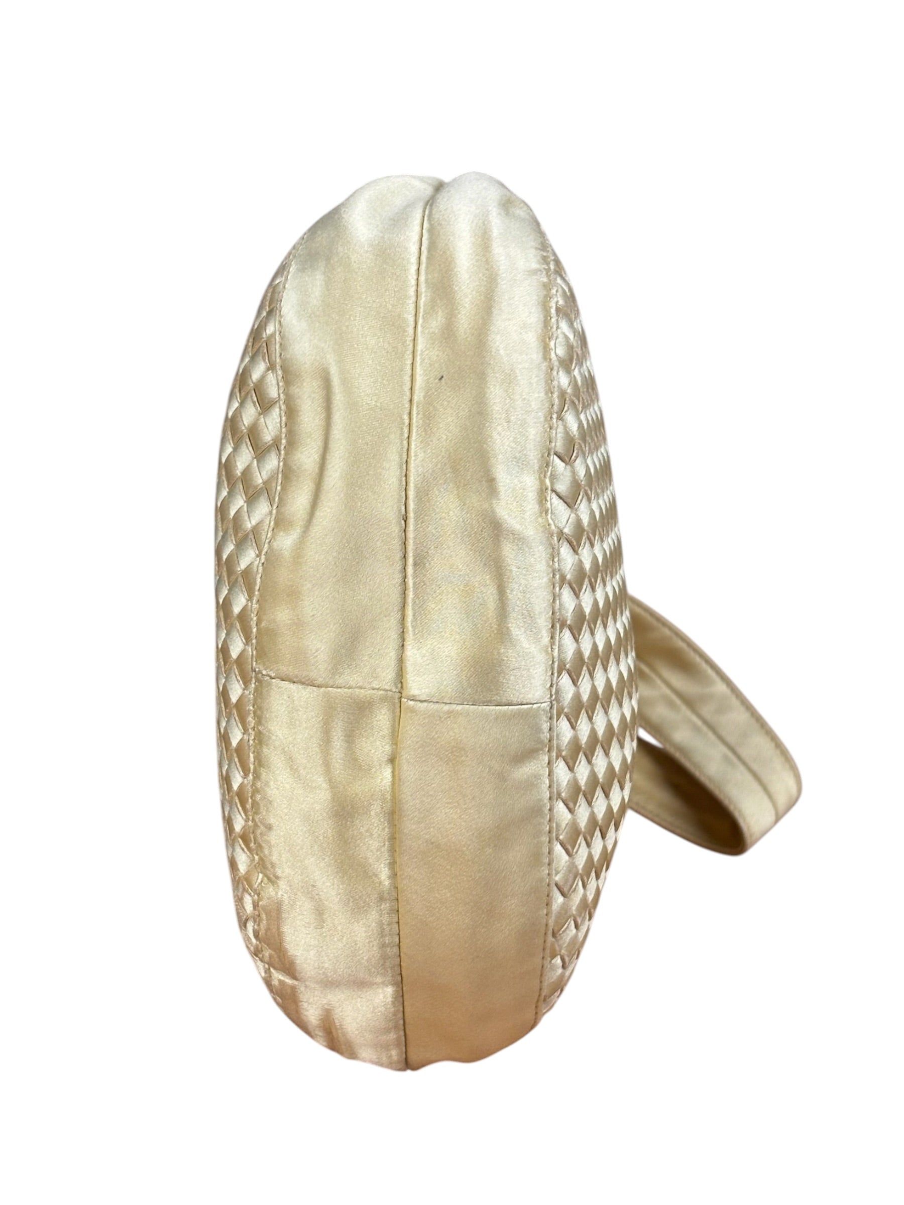 Bottega Veneta Butter Yellow Satin Intrecciato Shoulder Bag