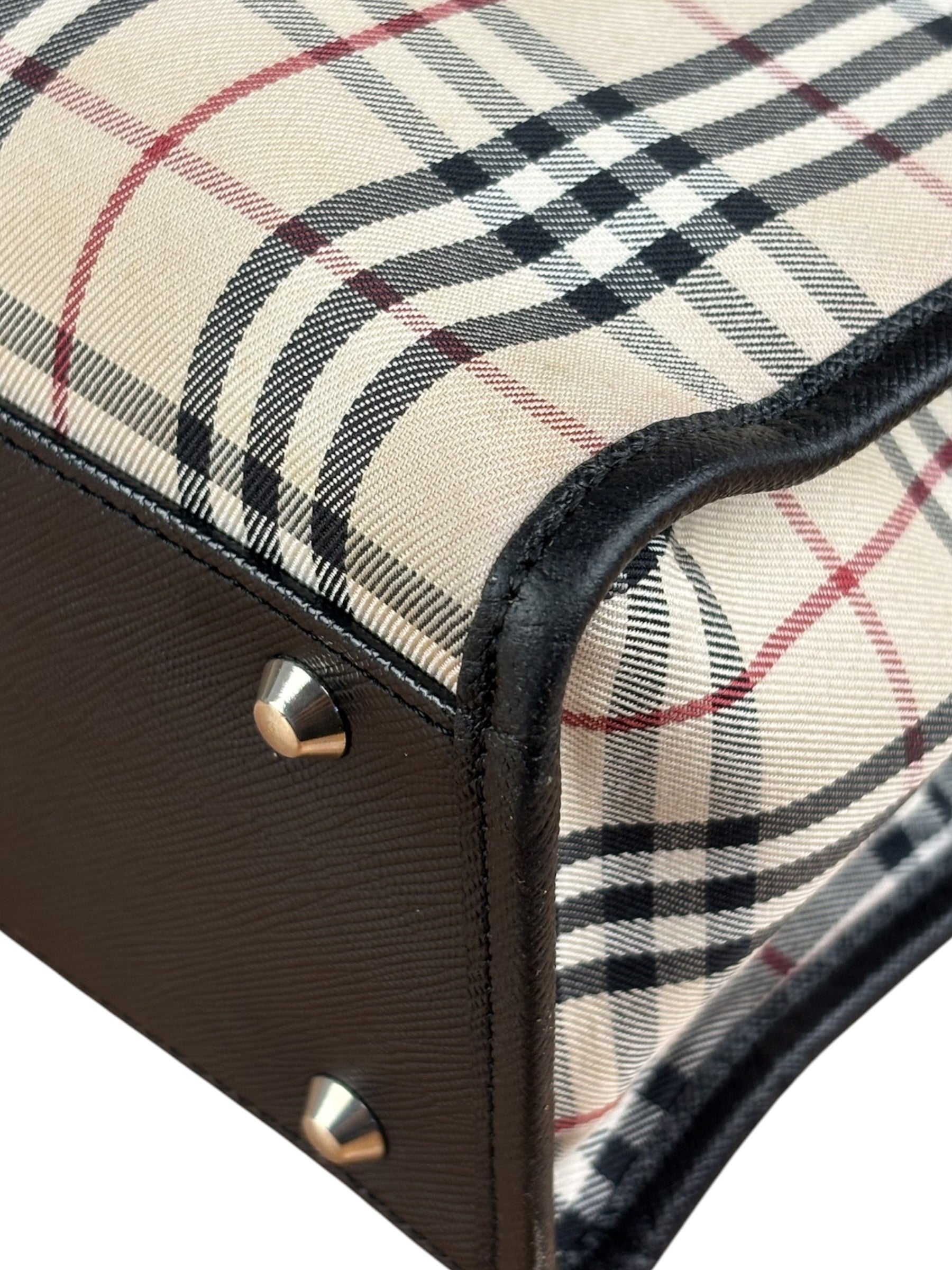 Burberry Vintage Leather Trim House Check Top Handle Bag