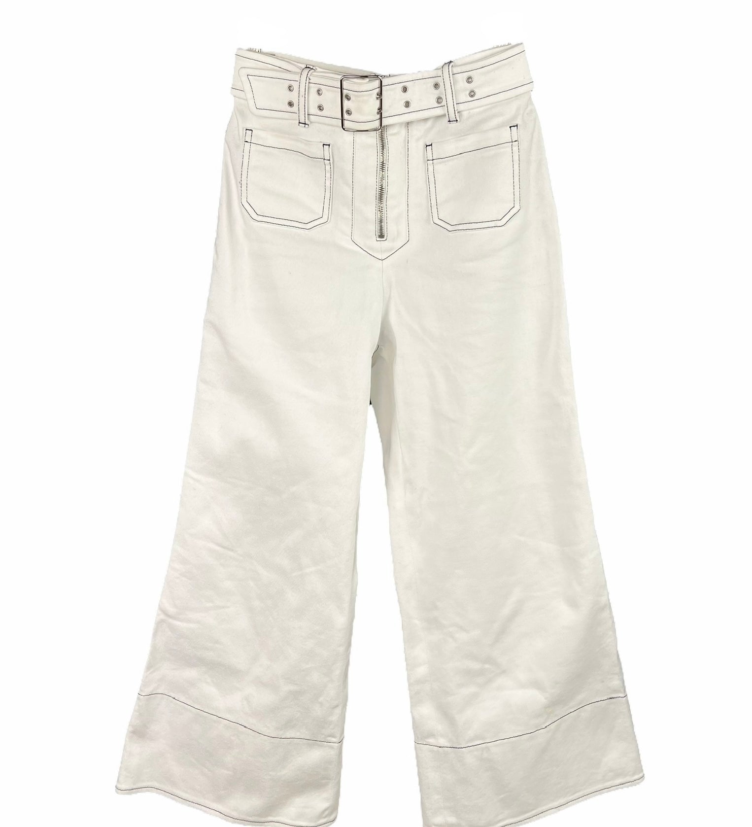 Miu Miu White Denim Stitched Bootleg Jeans