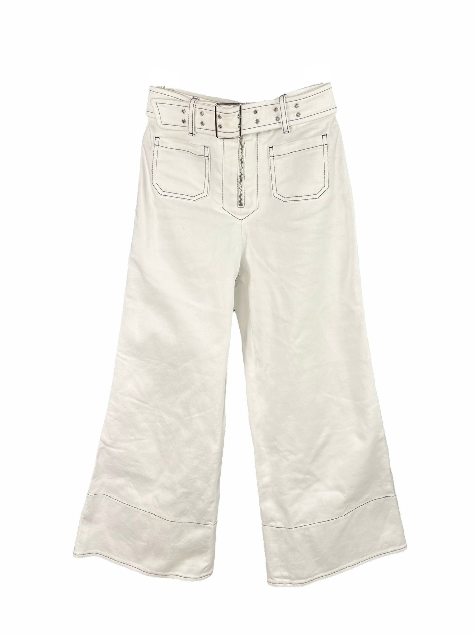 Miu Miu White Denim Stitched Bootleg Jeans