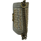 Chanel Grey Suede Beaded Pearl/Bead Boy Flap 2014
