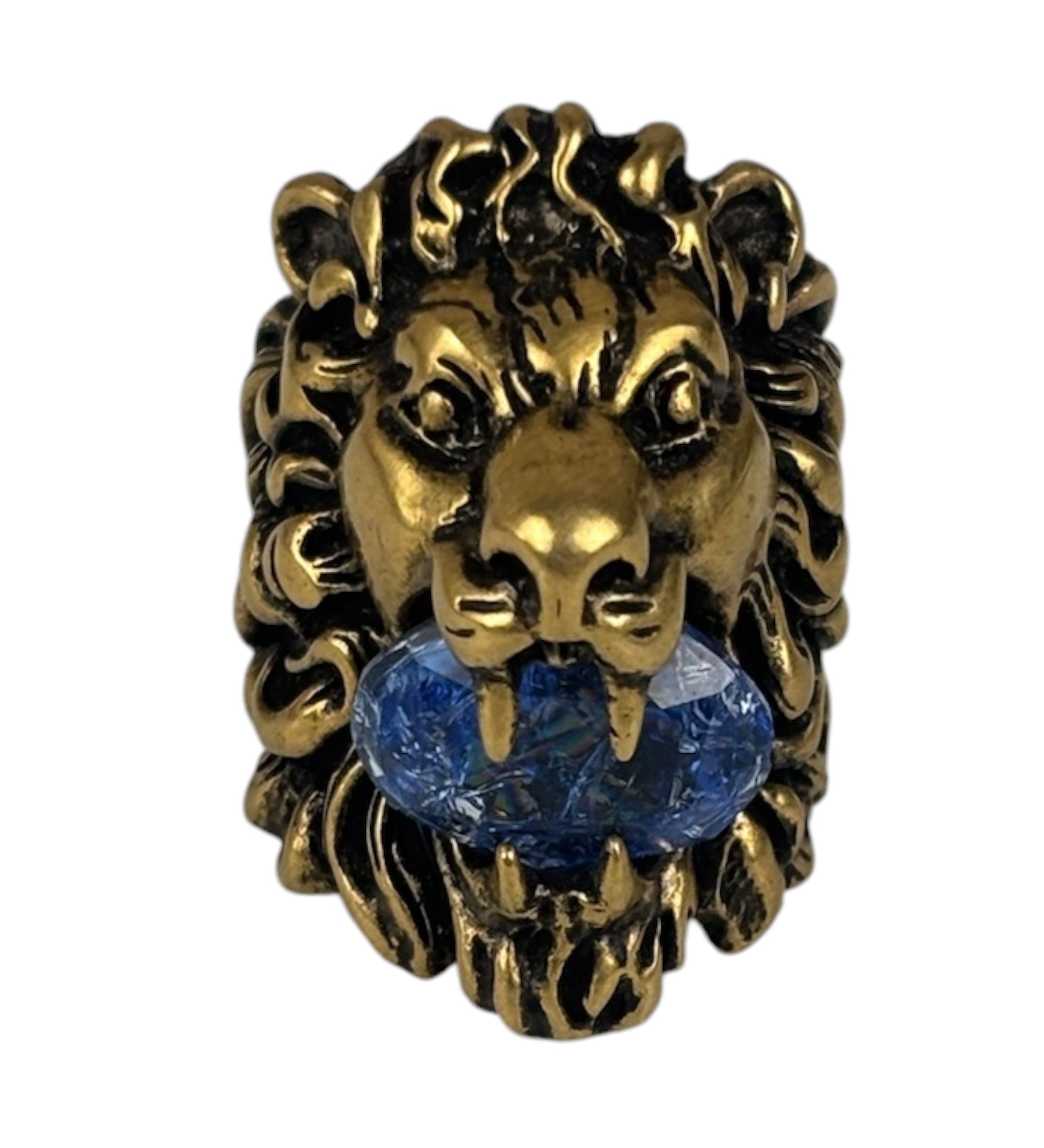 Gucci Lion Head Blue Crystal Ring