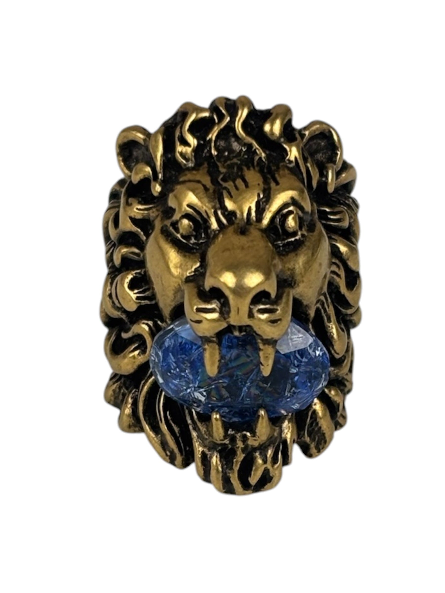 Gucci Lion Head Blue Crystal Ring