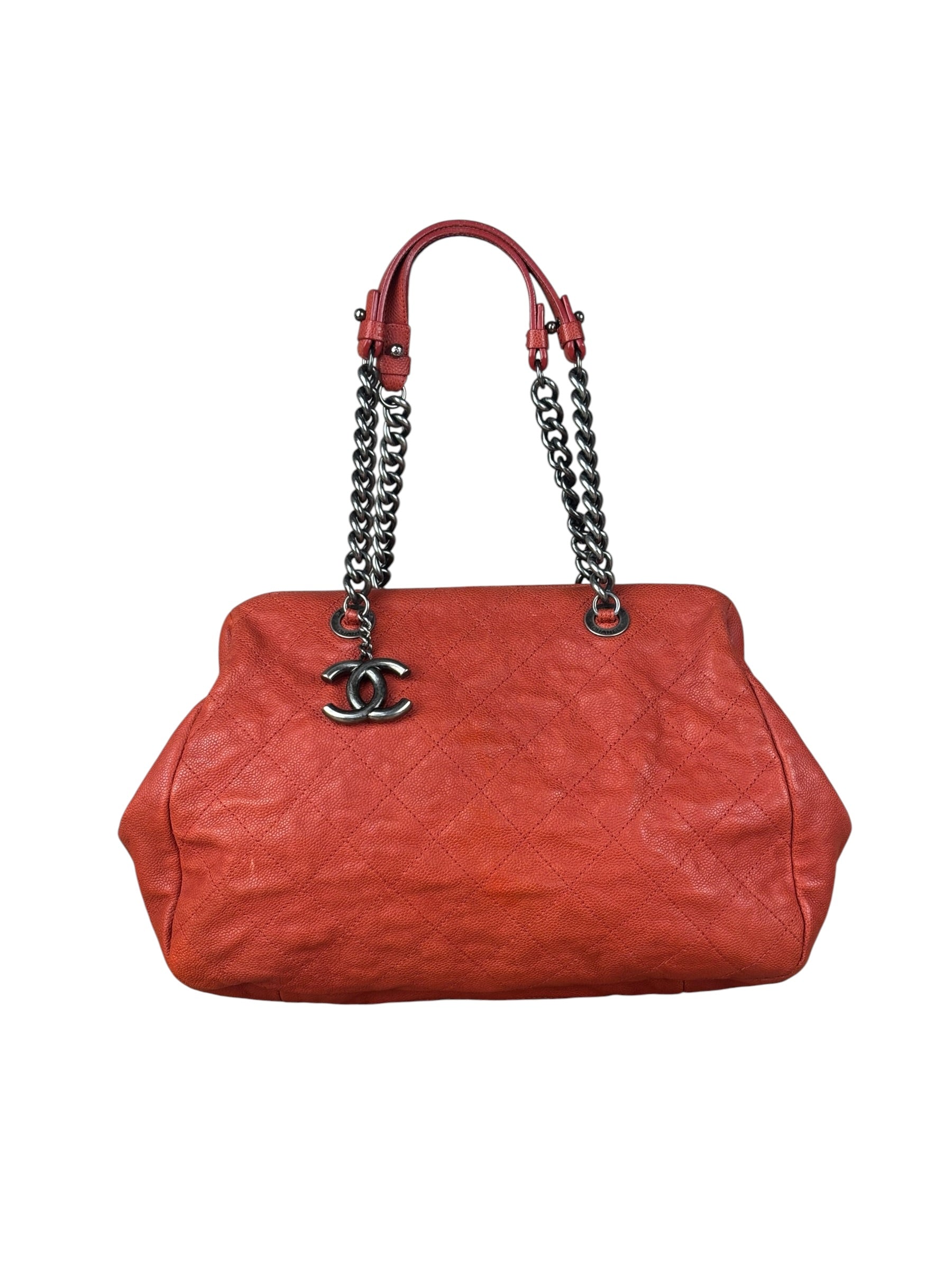 Chanel Red Caviar Quilted Medium Frame Shoulder Bag 2011