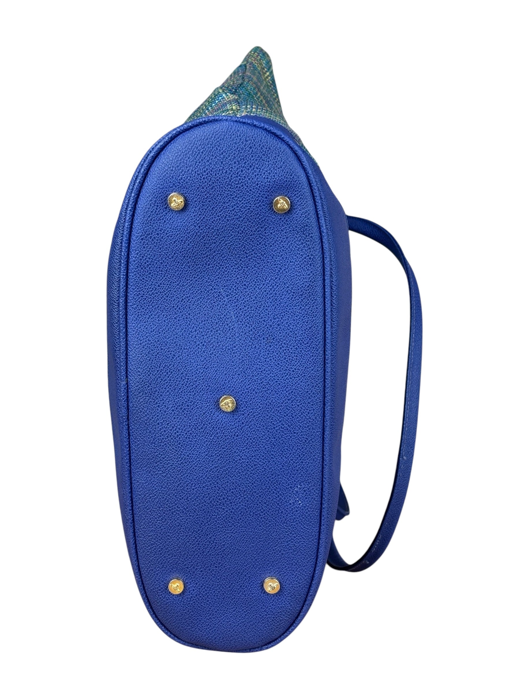 Vivienne Westwood Blue/Green Woven Plaid Saturn Shoulder Bag