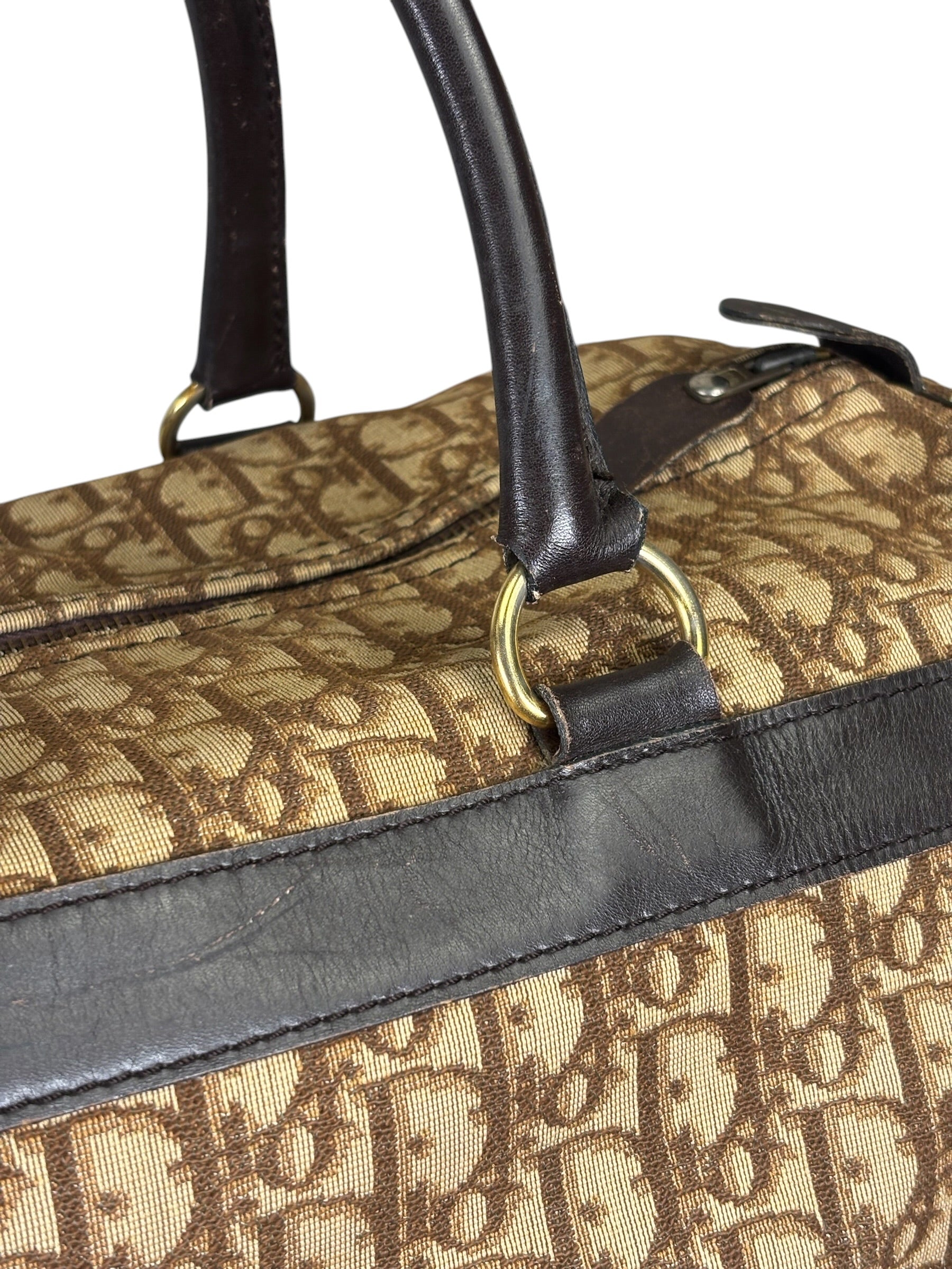 Christian Dior Brown Leather Trim Trotter Boston Handbag