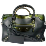 Balenciaga Green Calfskin Metallic Trim Giant 12 City Bag