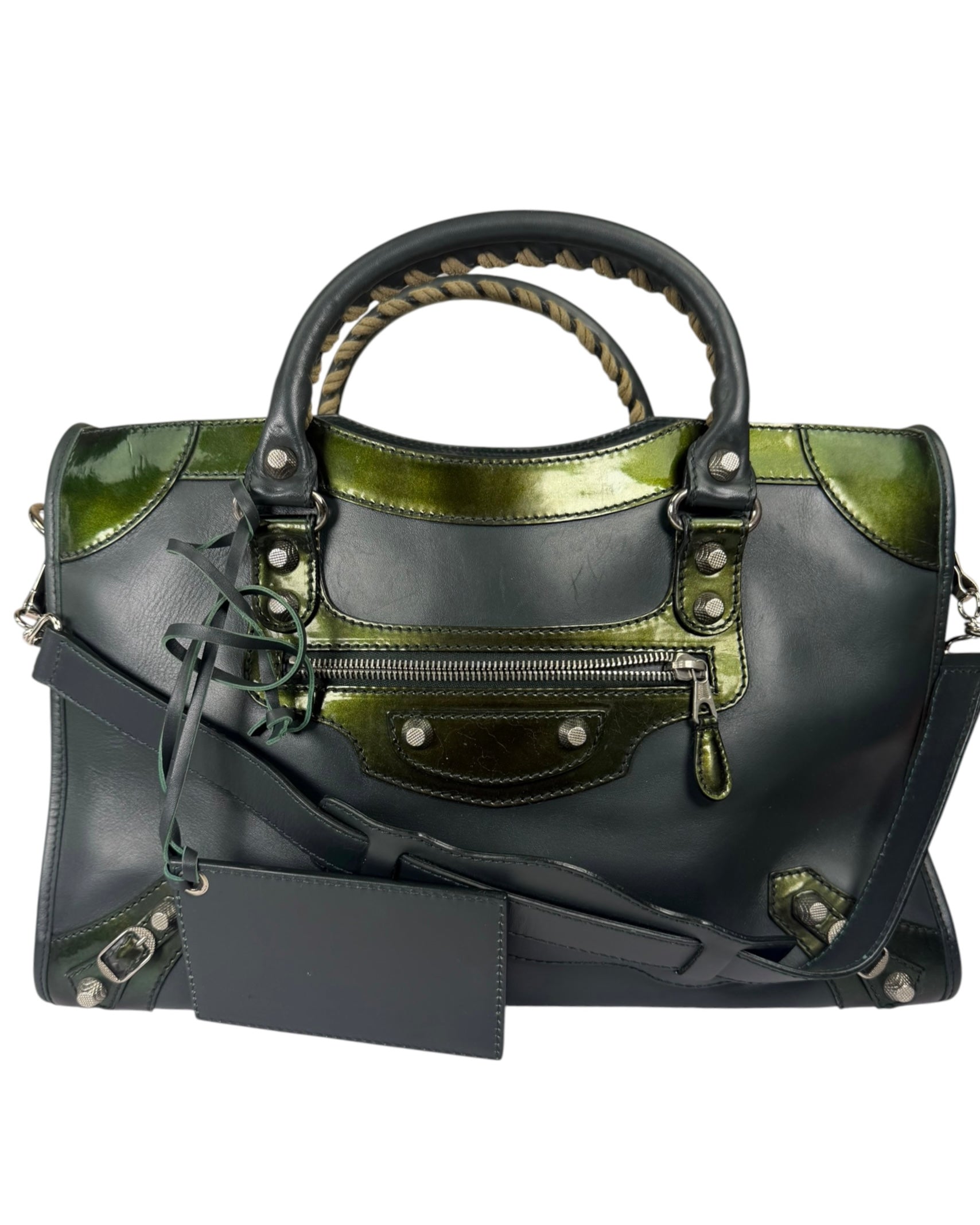 Balenciaga Green Calfskin Metallic Trim Giant 12 City Bag