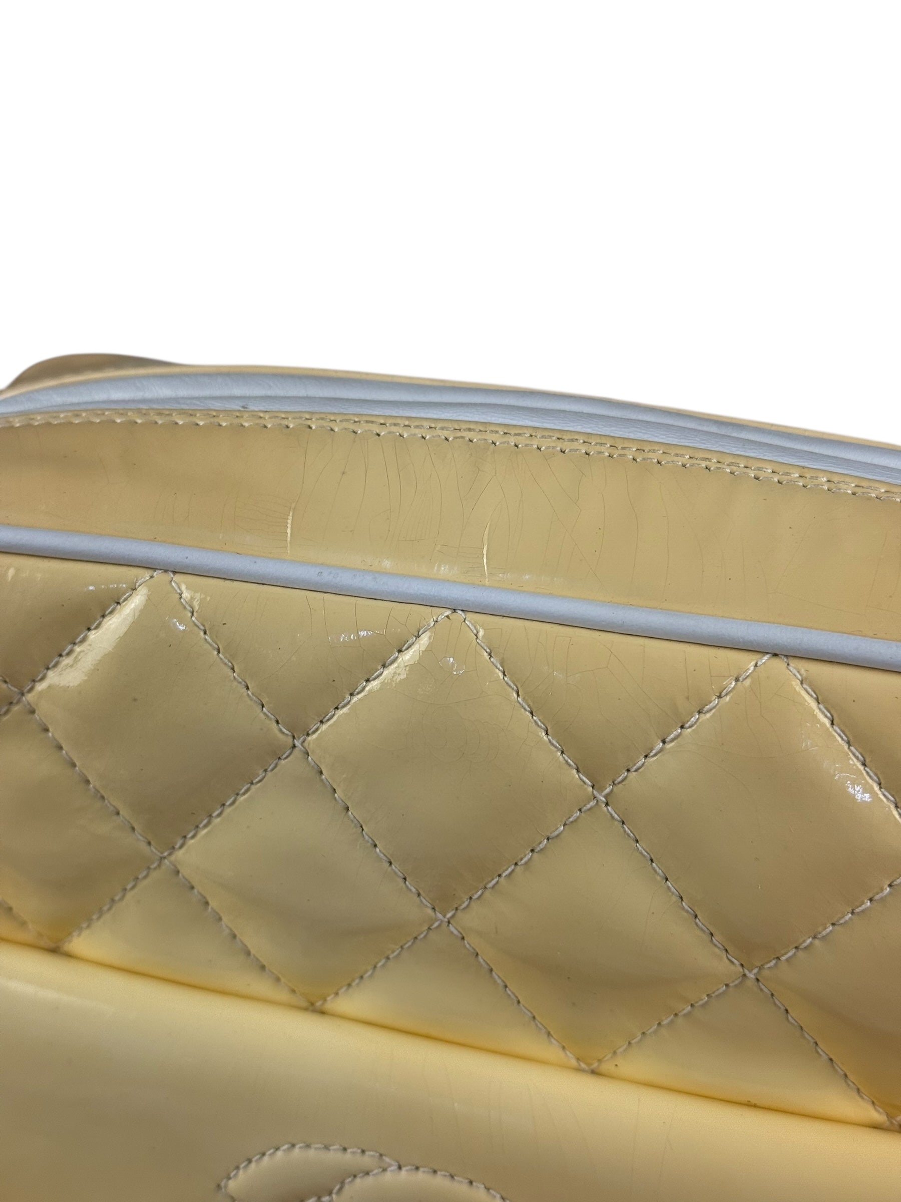 Chanel CC Patent Quilted Yellow Camera Bag 1991