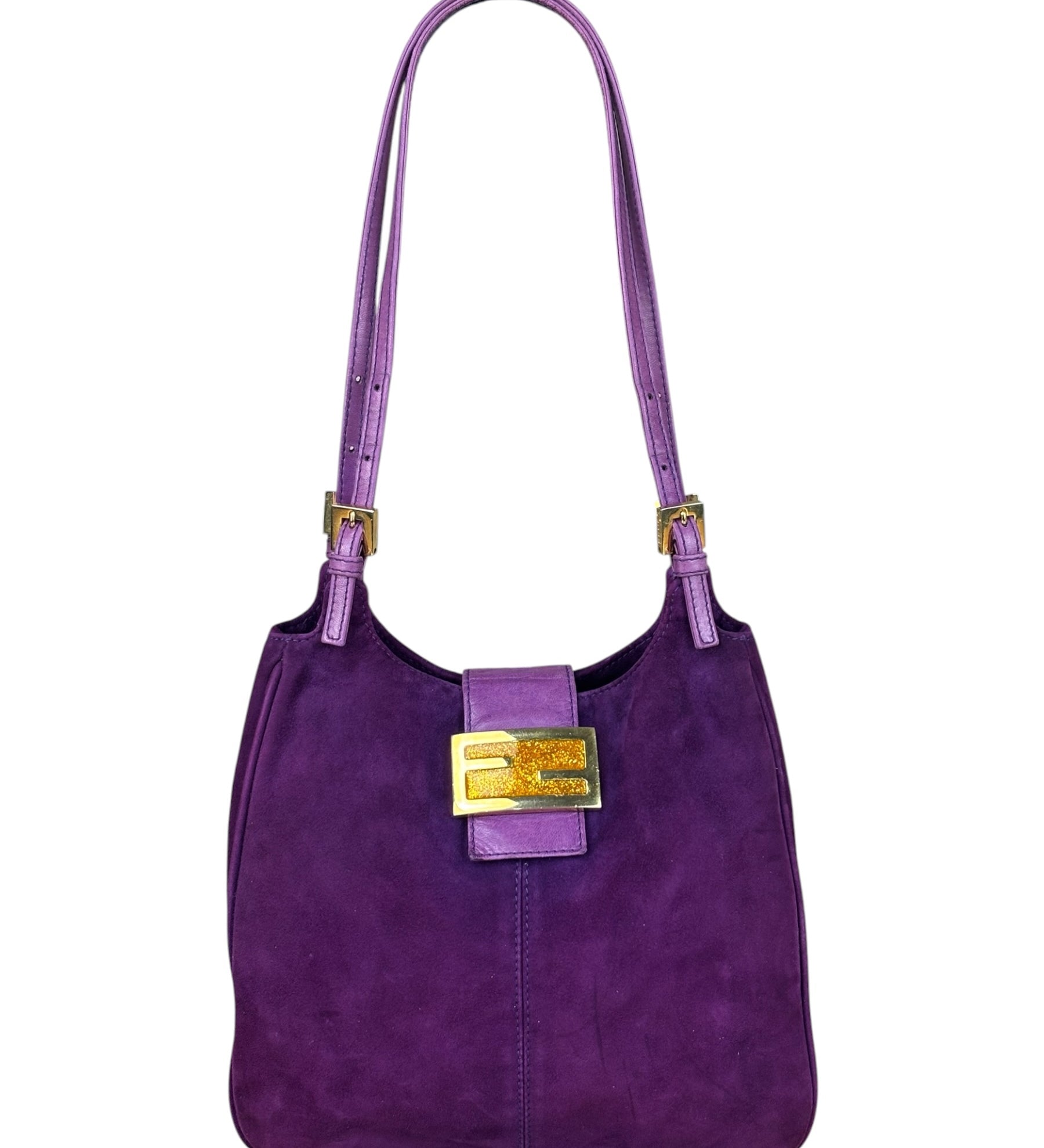 Fendi Vintage Purple Suede Gold Glitter FF Shoulder Bag
