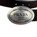 Prada Silver Emblem Leather Belt