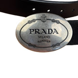 Prada Silver Emblem Leather Belt