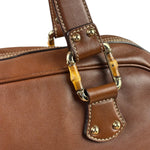 Gucci Tan Brown Leather Bamboo Handle Boston Bag