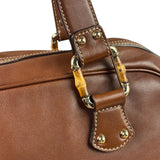 Gucci Tan Brown Leather Bamboo Handle Boston Bag