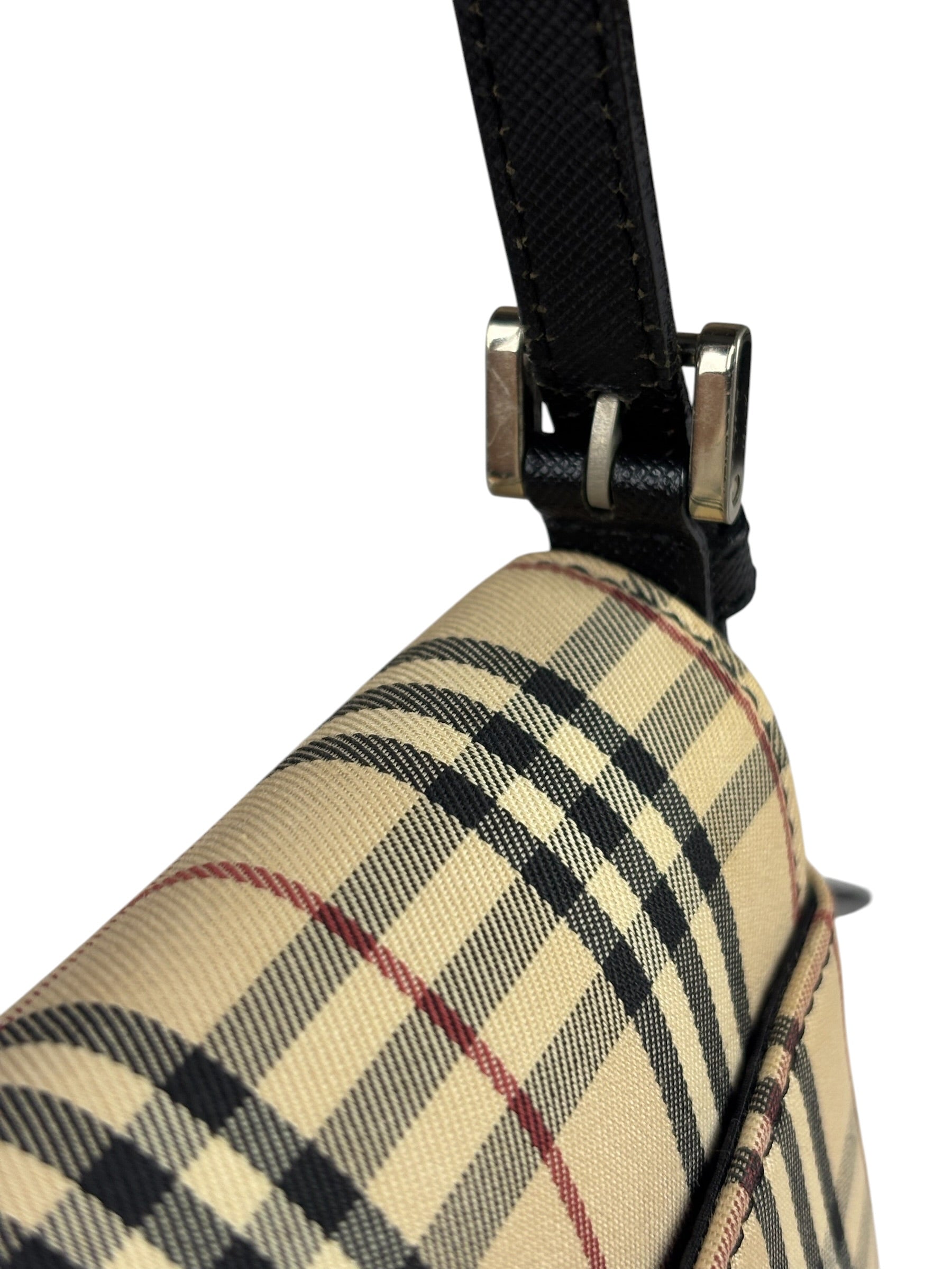 Burberry Black Leather Trim House Check Flap Crossbody Bag