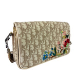 Christian Dior Beige Leather Trim Trotter Floral Embroidered Flap Bag