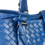 Bottega Venete Blue Lambskin Intrecciato Roma Tote