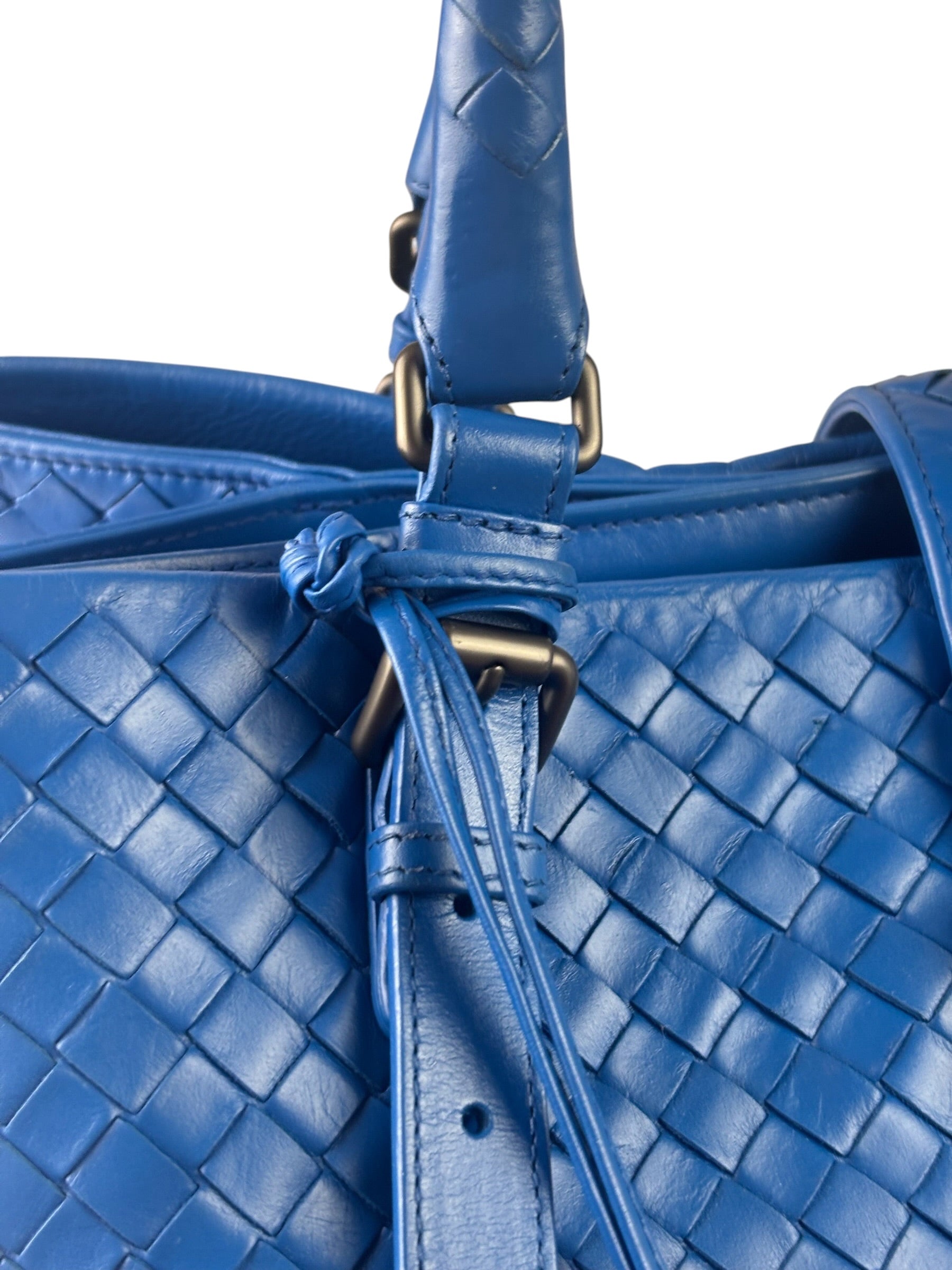 Bottega Venete Blue Lambskin Intrecciato Roma Tote