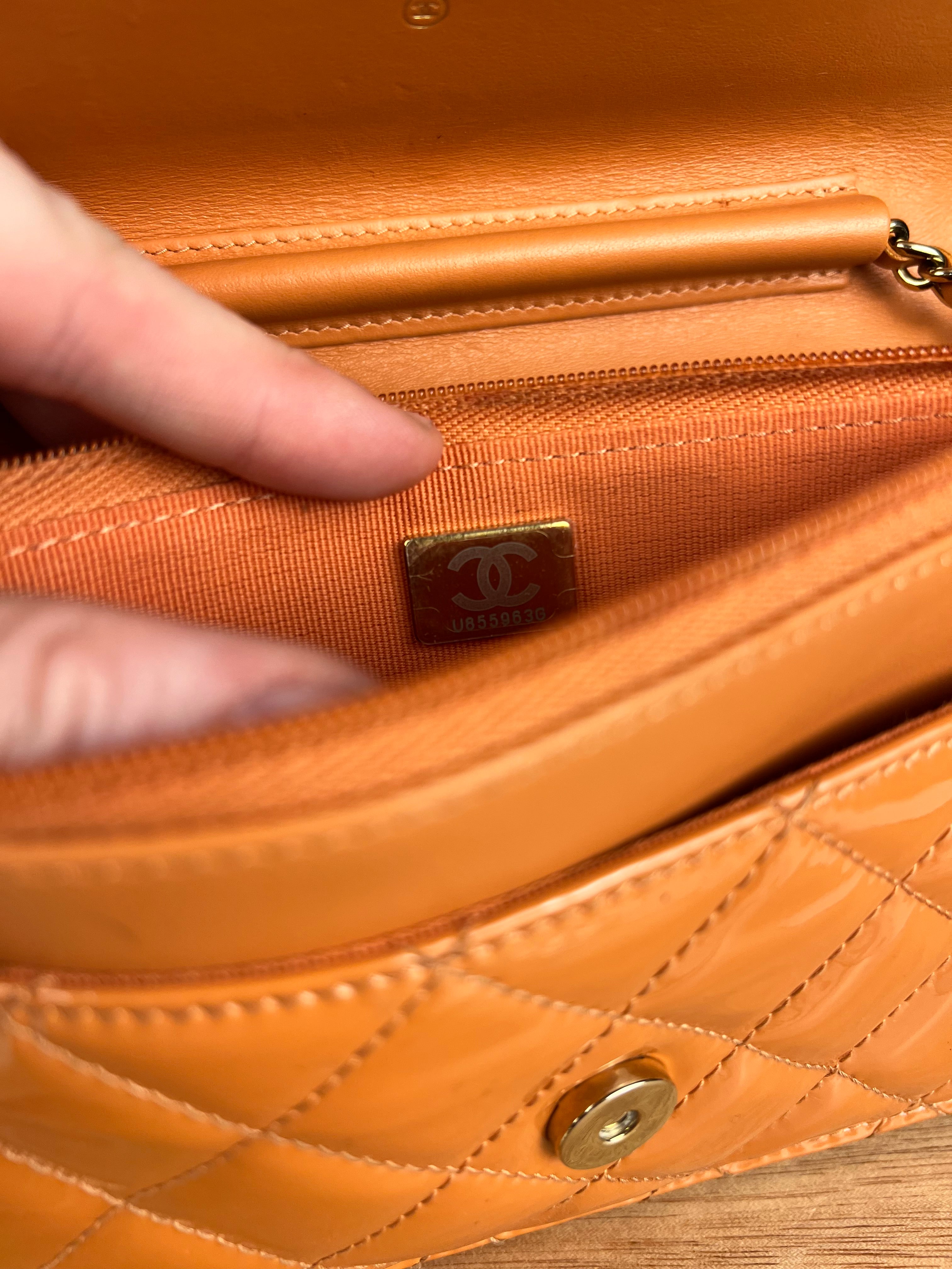 Chanel Orange Patent Leather Flap Wallet on Chain Bag