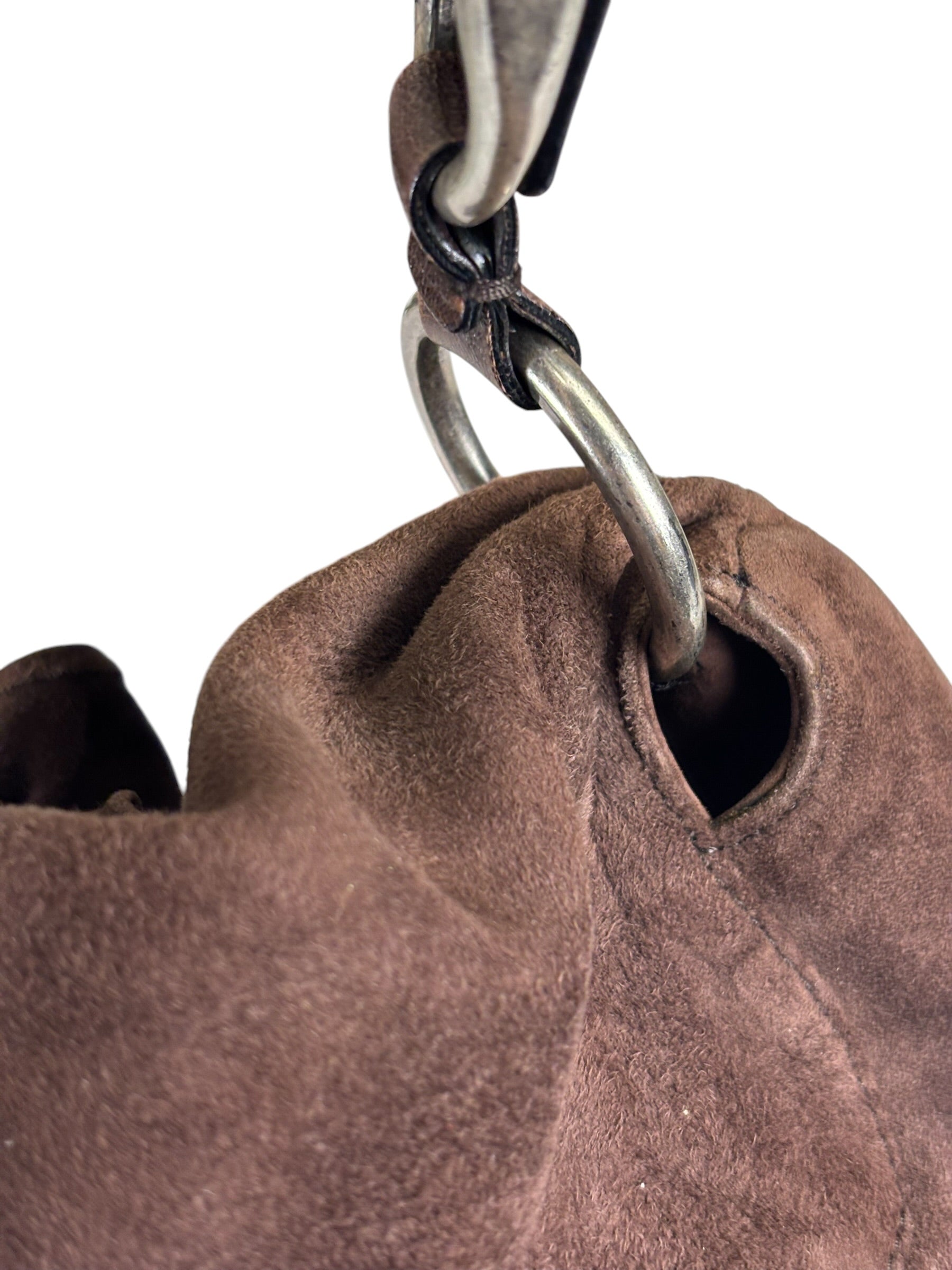 Yves Saint Laurent Brown Suede/Leather Trim Naja Rose Petal Hobo Bag