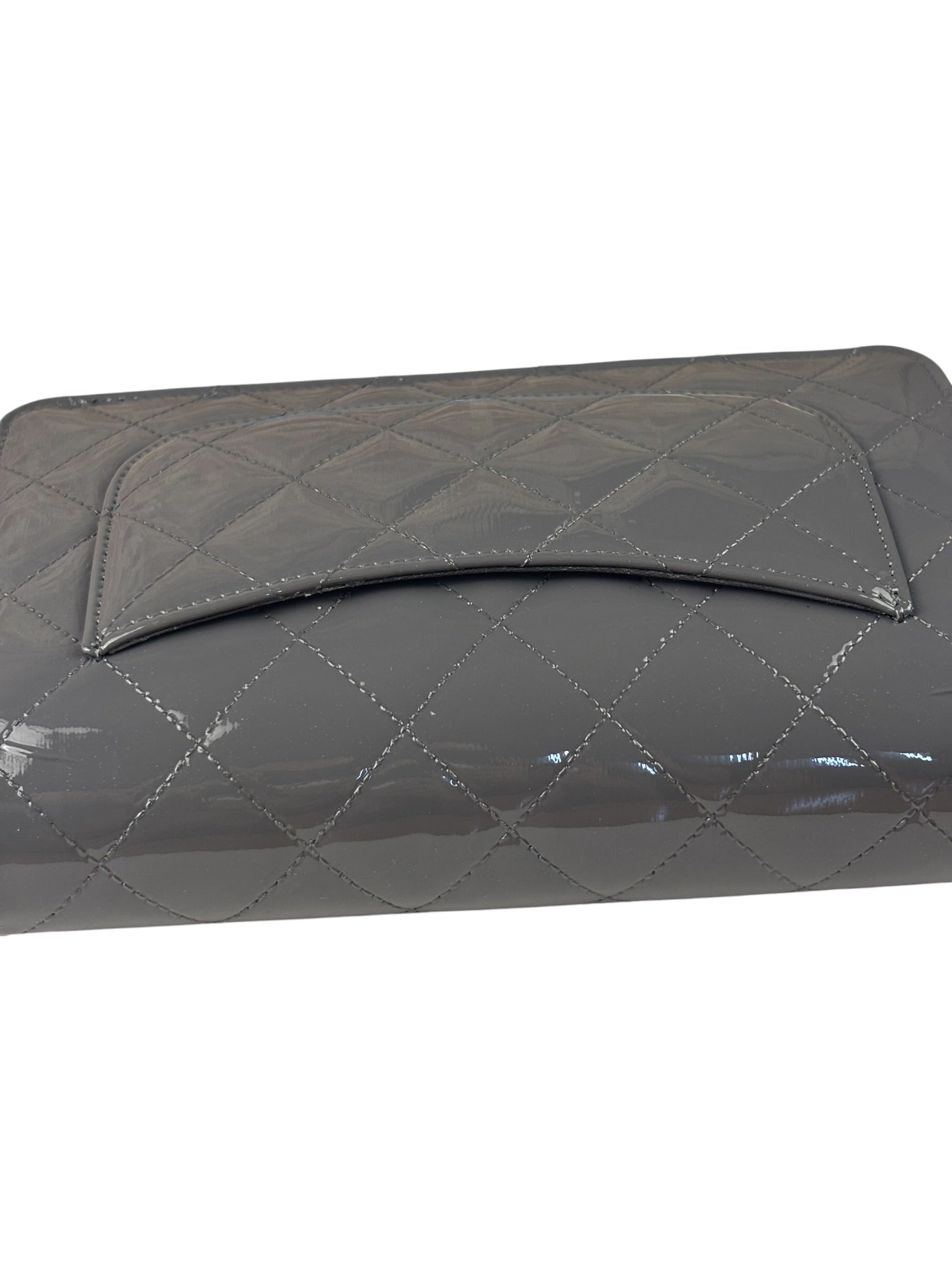 Chanel Grey Quilted Patent Leather Wallet-On-Chain 2012