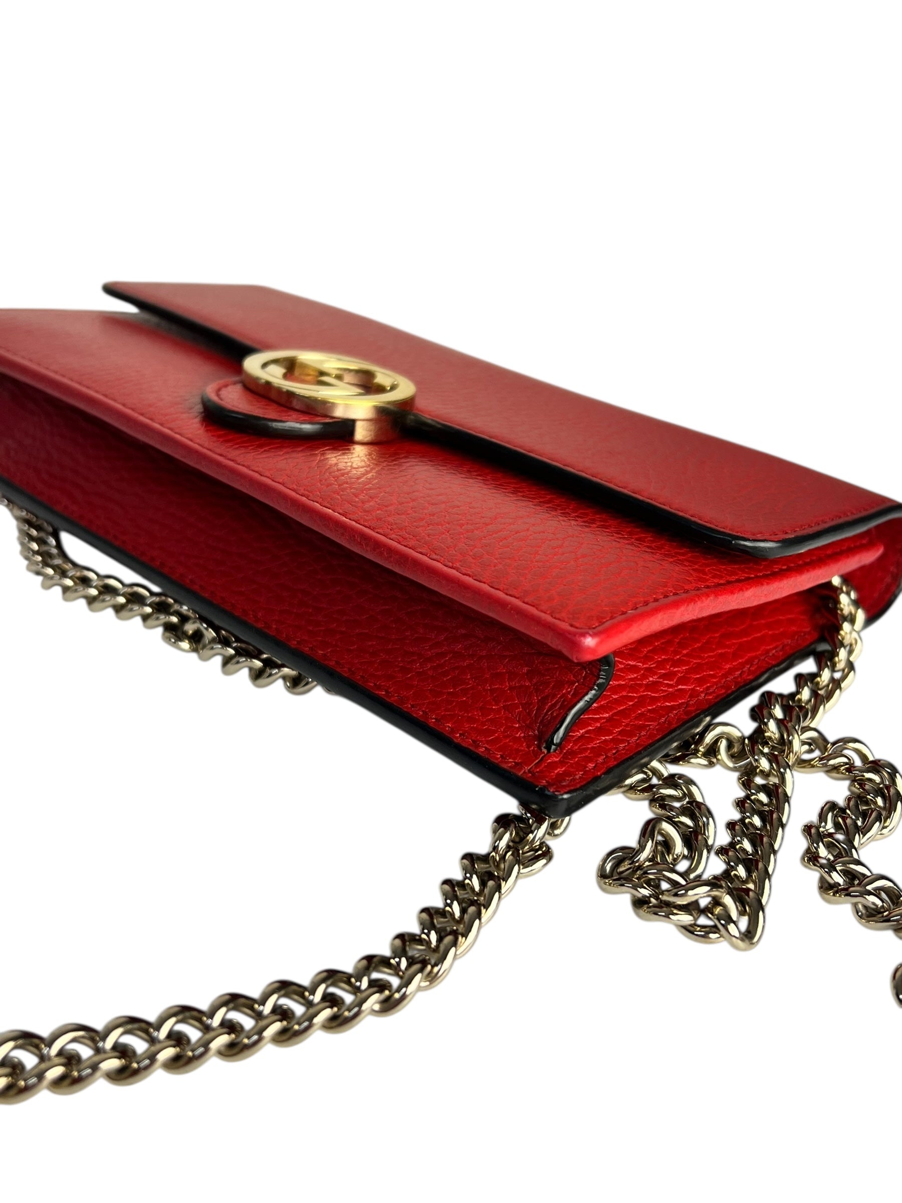 Gucci Red Leather GG Wallet on Chain Bag