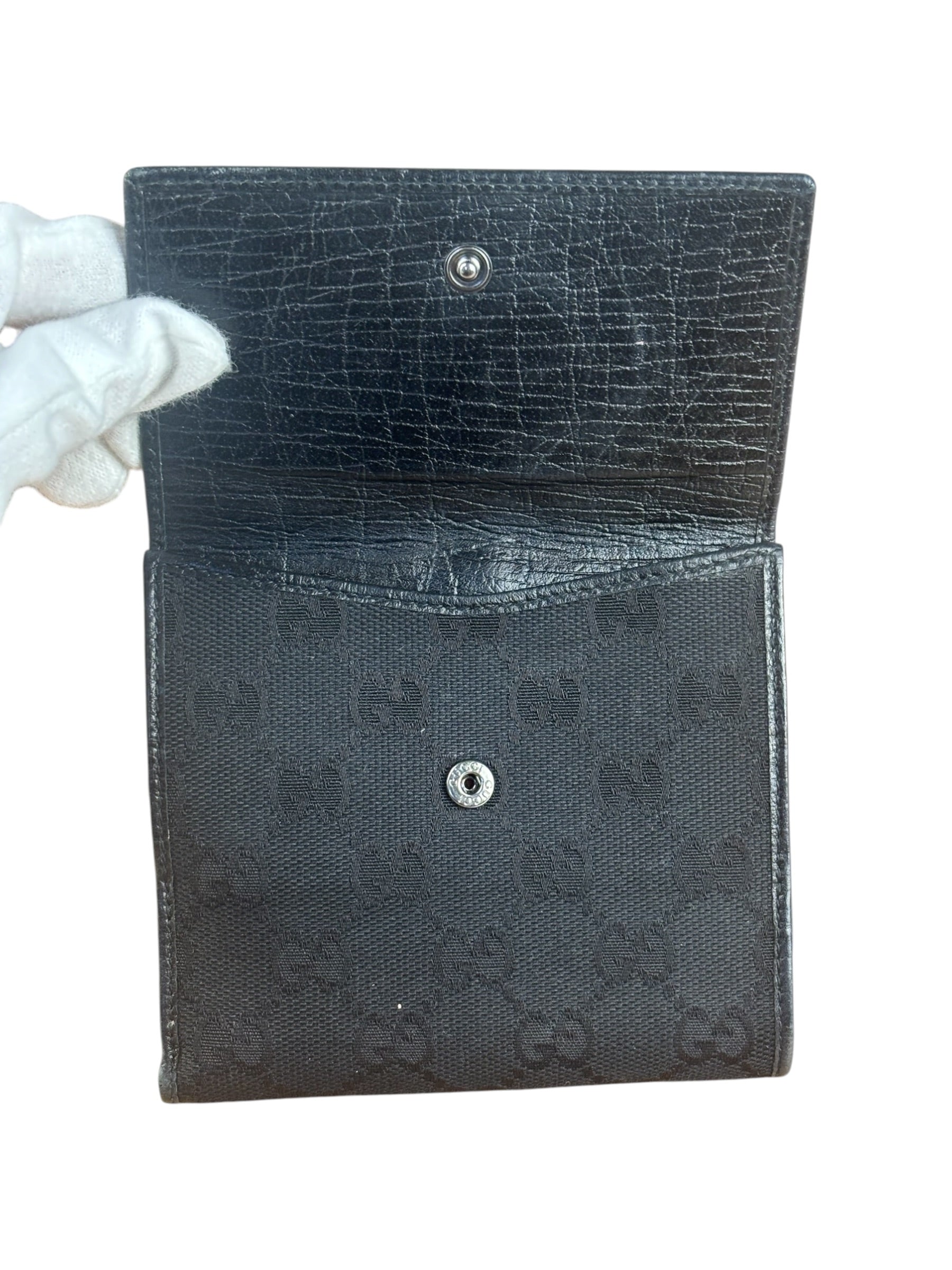 Gucci Vintage Black GG Jackie Buckle Compact Wallet