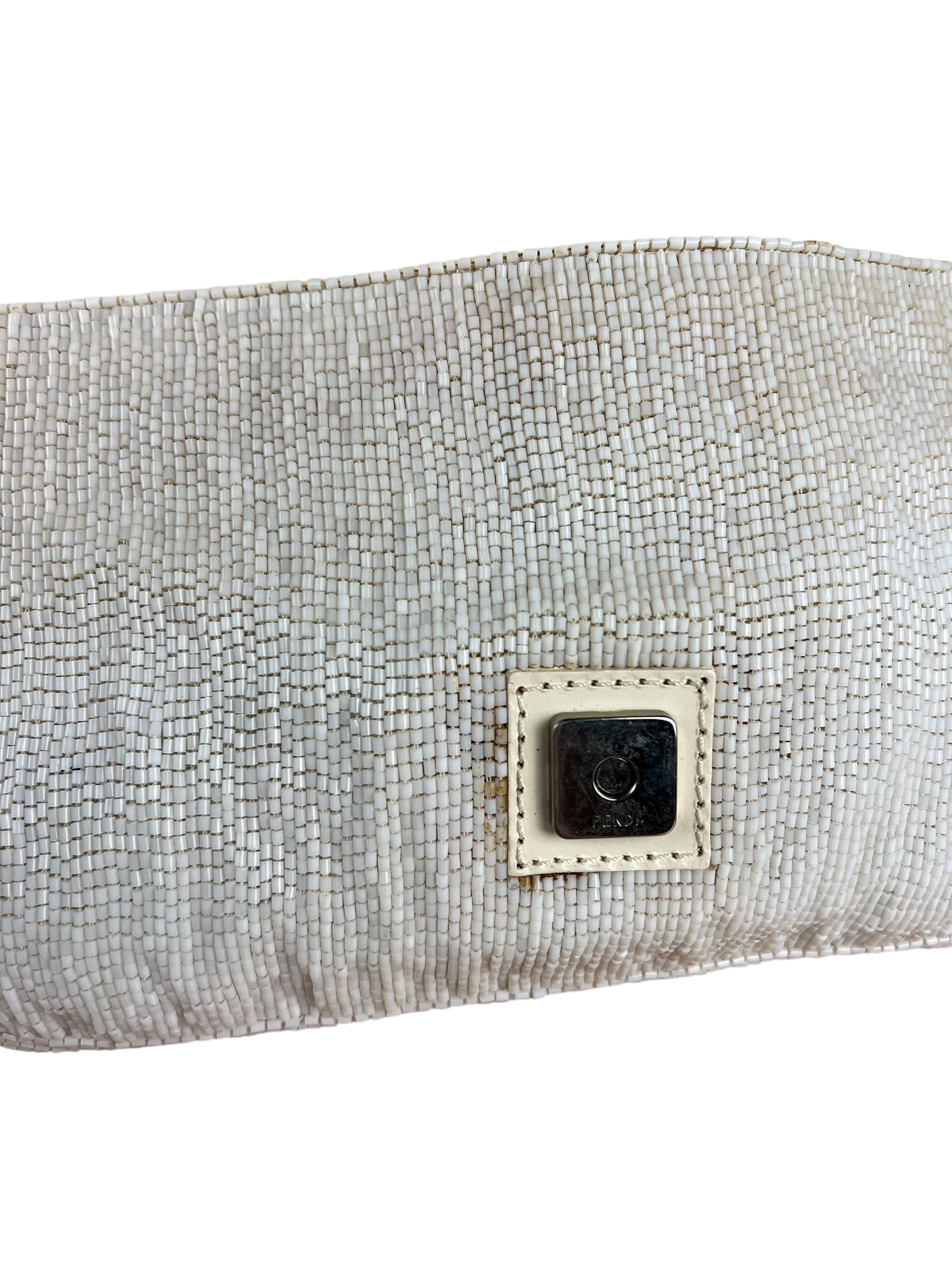 Fendi Vintage Beaded Baguette White